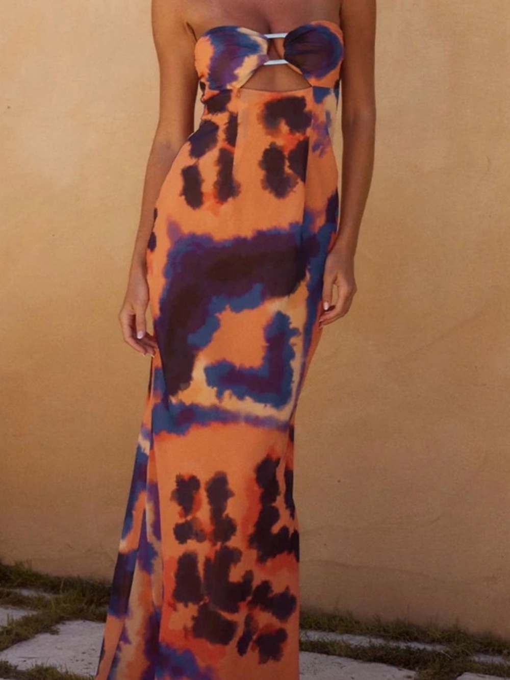 Vibrant Orange and Purple Maxi Dress